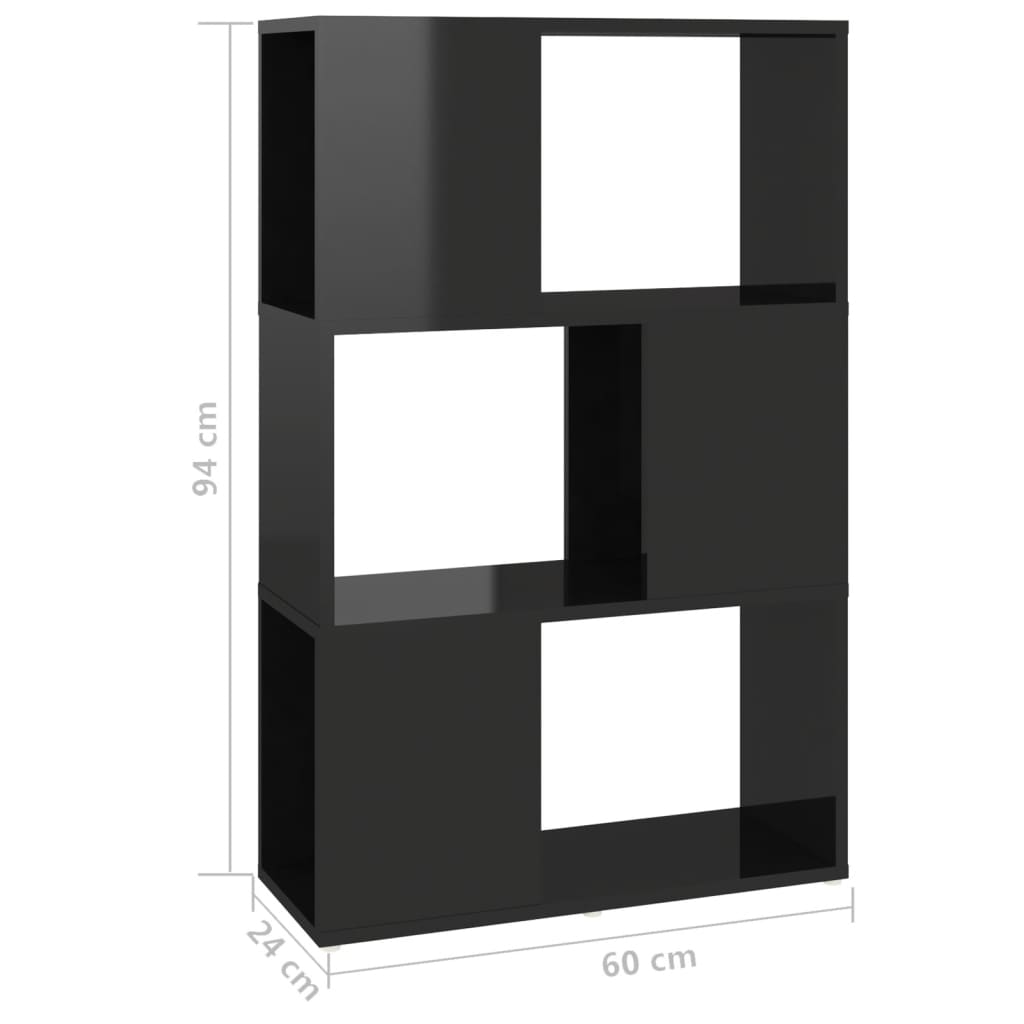 vidaXL Librería separador madera contrachapada negro brillo 60x24x94cm
