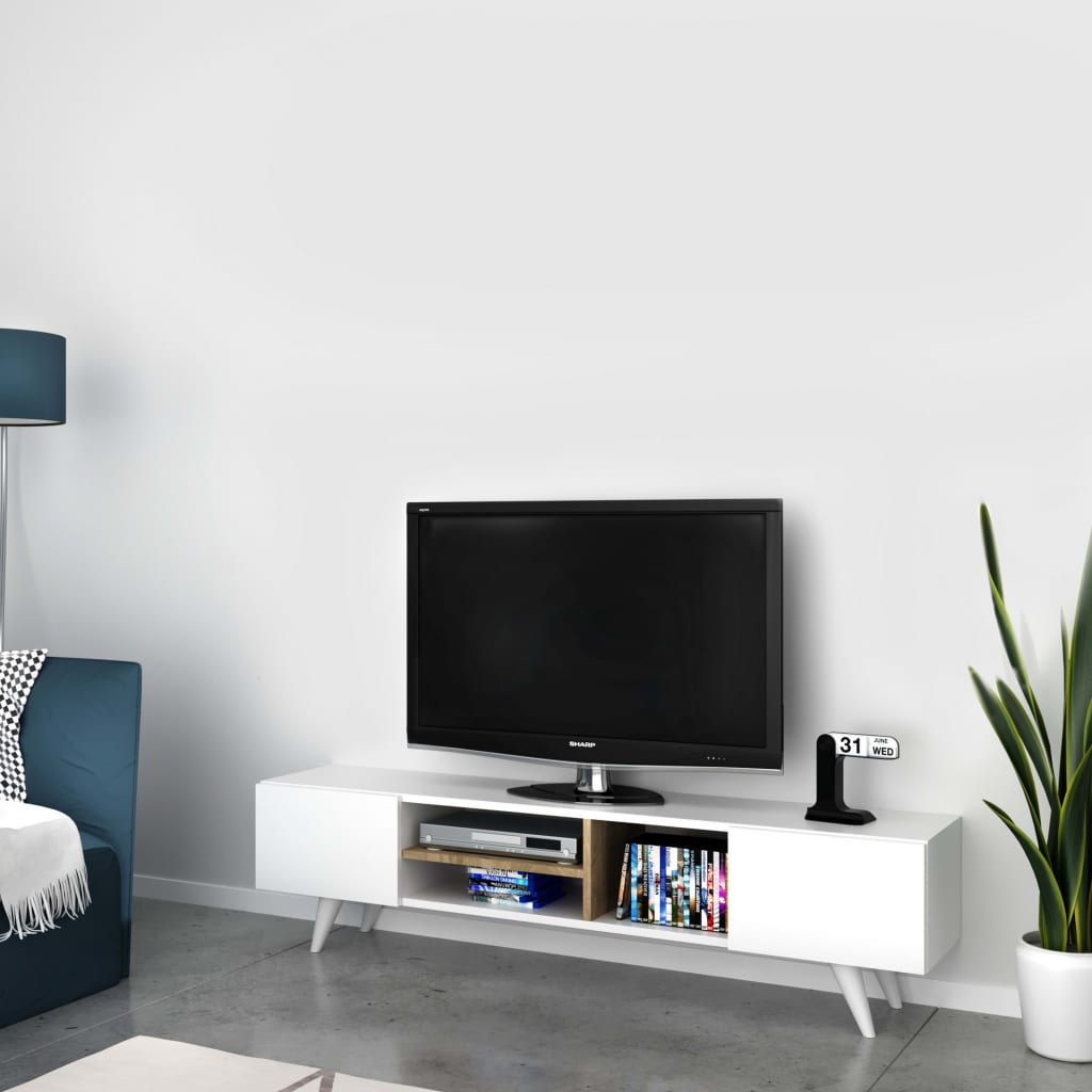 Homemania Mueble para TV Dore blanco y nogal 160x29,7x40,6 cm