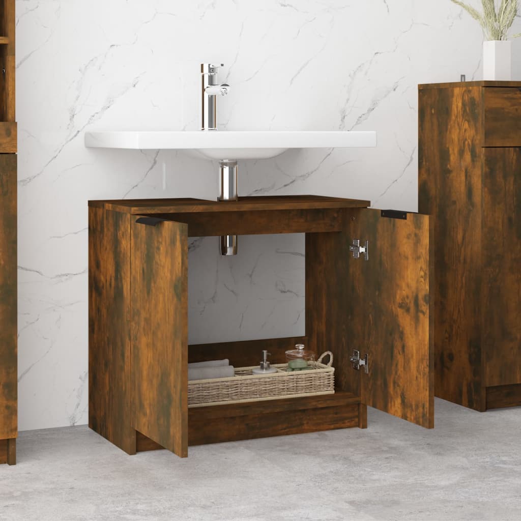 vidaXL Armario baño madera contrachapada roble ahumado 64,5x33,5x59 cm