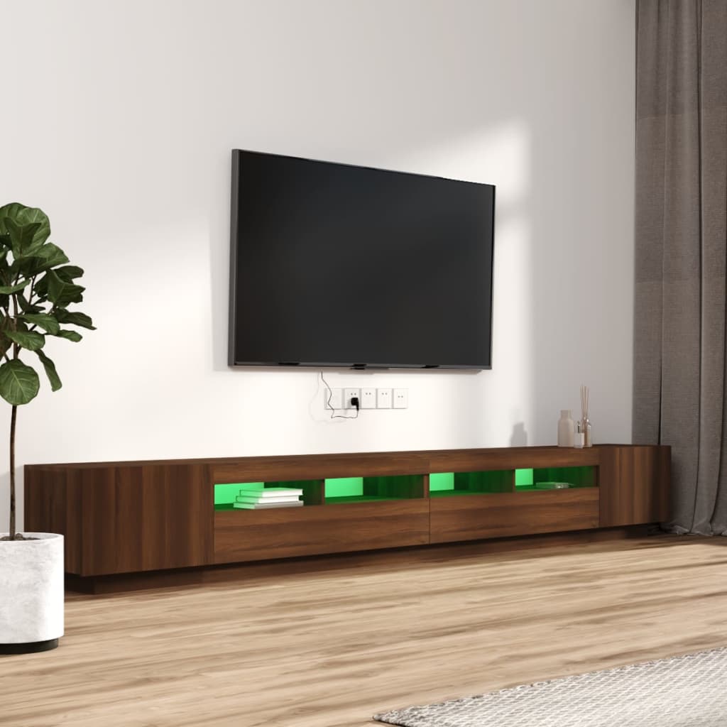 vidaXL Set muebles TV con LED 3 pzas madera contrachapada roble marrón