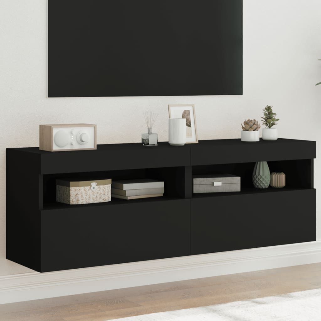 vidaXL Muebles de TV de pared con luces LED 2 uds negro 60x30x40 cm