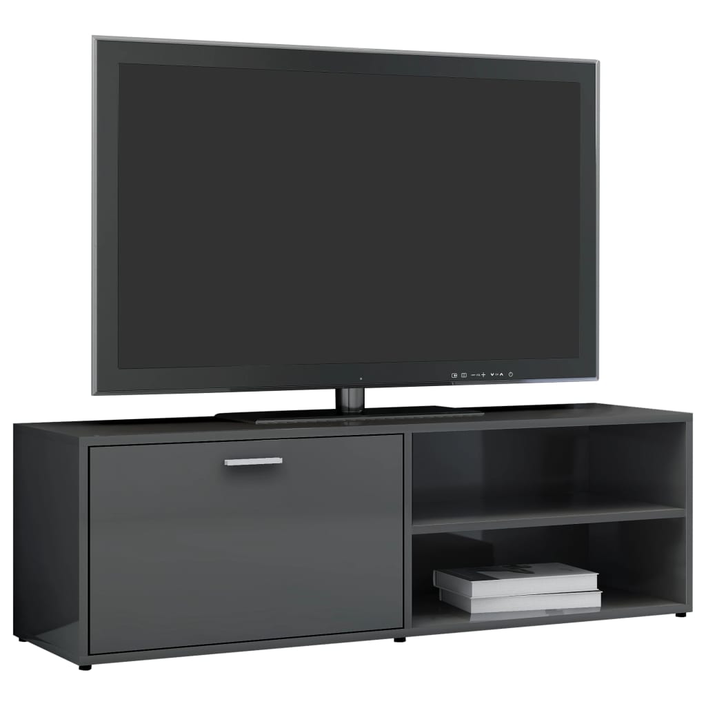 vidaXL Mueble TV madera contrachapada gris brillante 120x30x37 cm