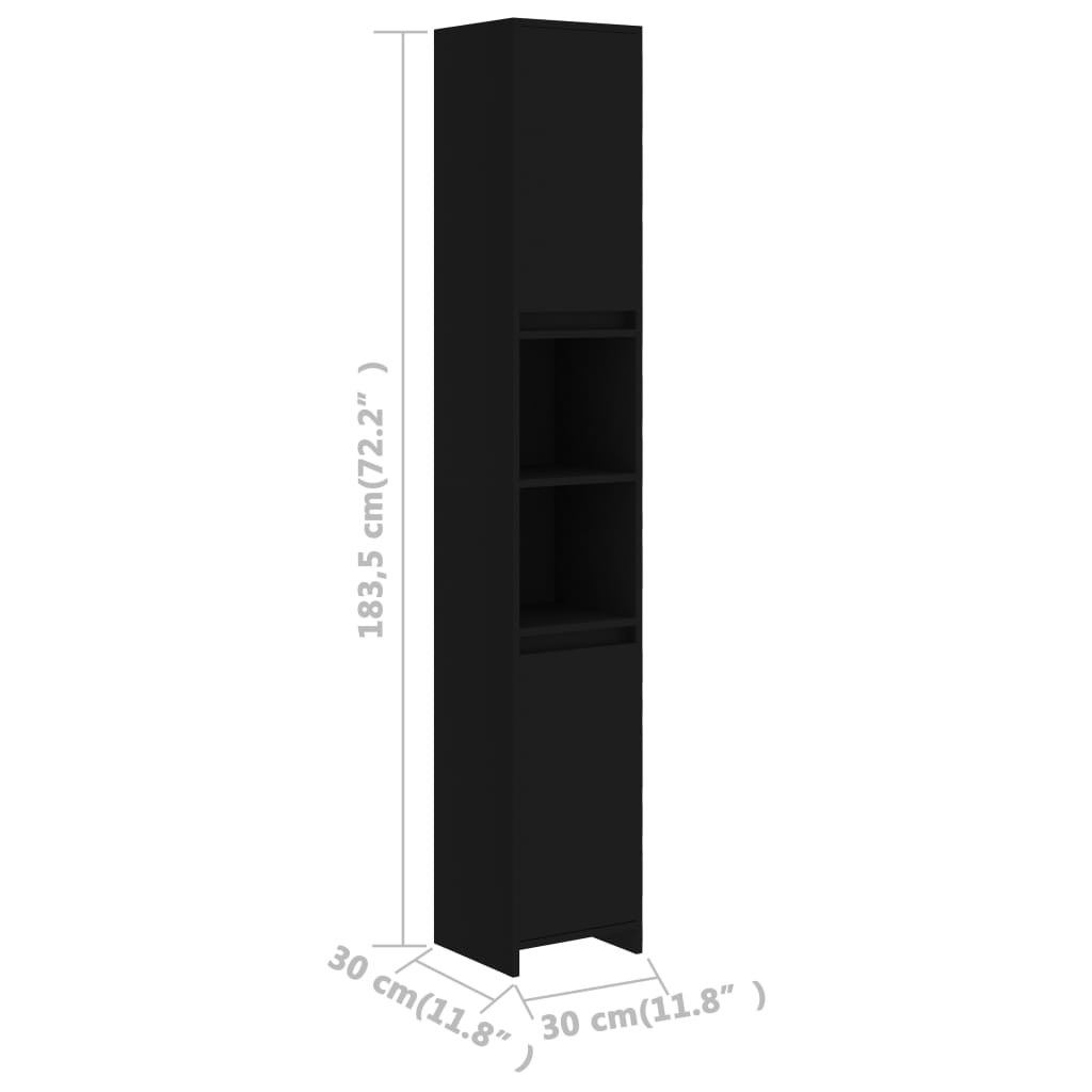 vidaXL Armario de baño de madera contrachapada negro 30x30x183,5 cm