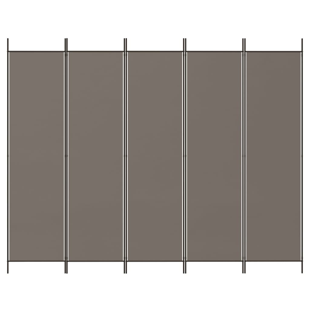 vidaXL Biombo divisor de 5 paneles de tela gris antracita 250x200 cm