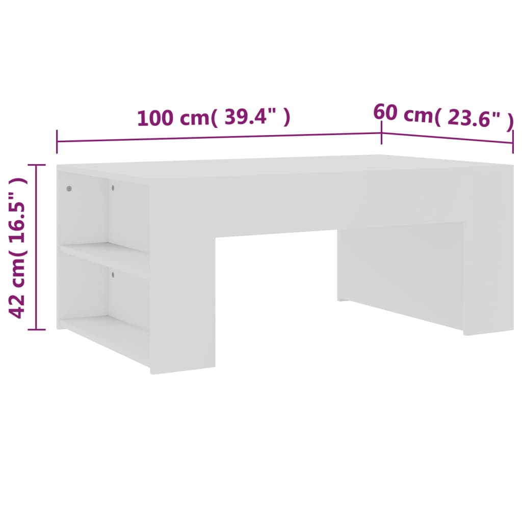 vidaXL Mesa de centro madera contrachapada blanco 100x60x42 cm