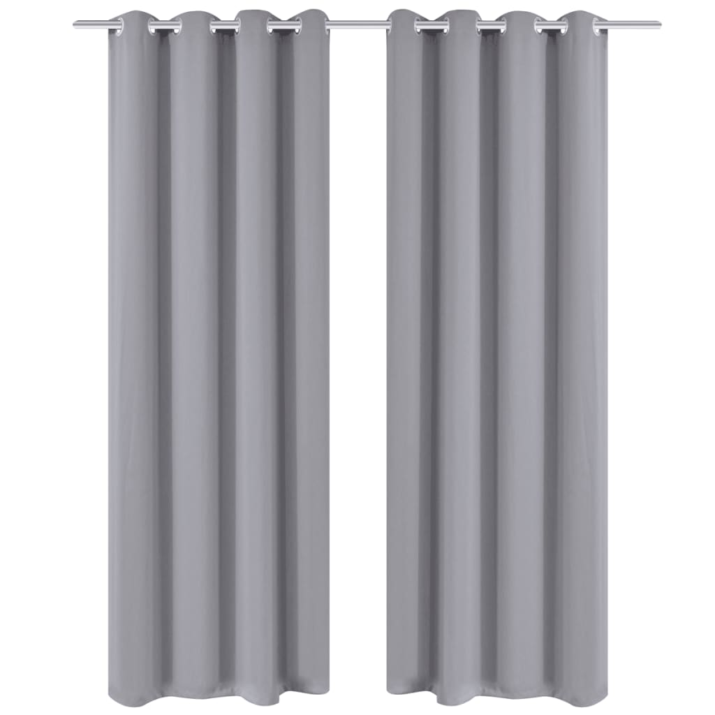 2 cortinas grises oscuras con anillas metálicas, blackout 135 x 245 cm
