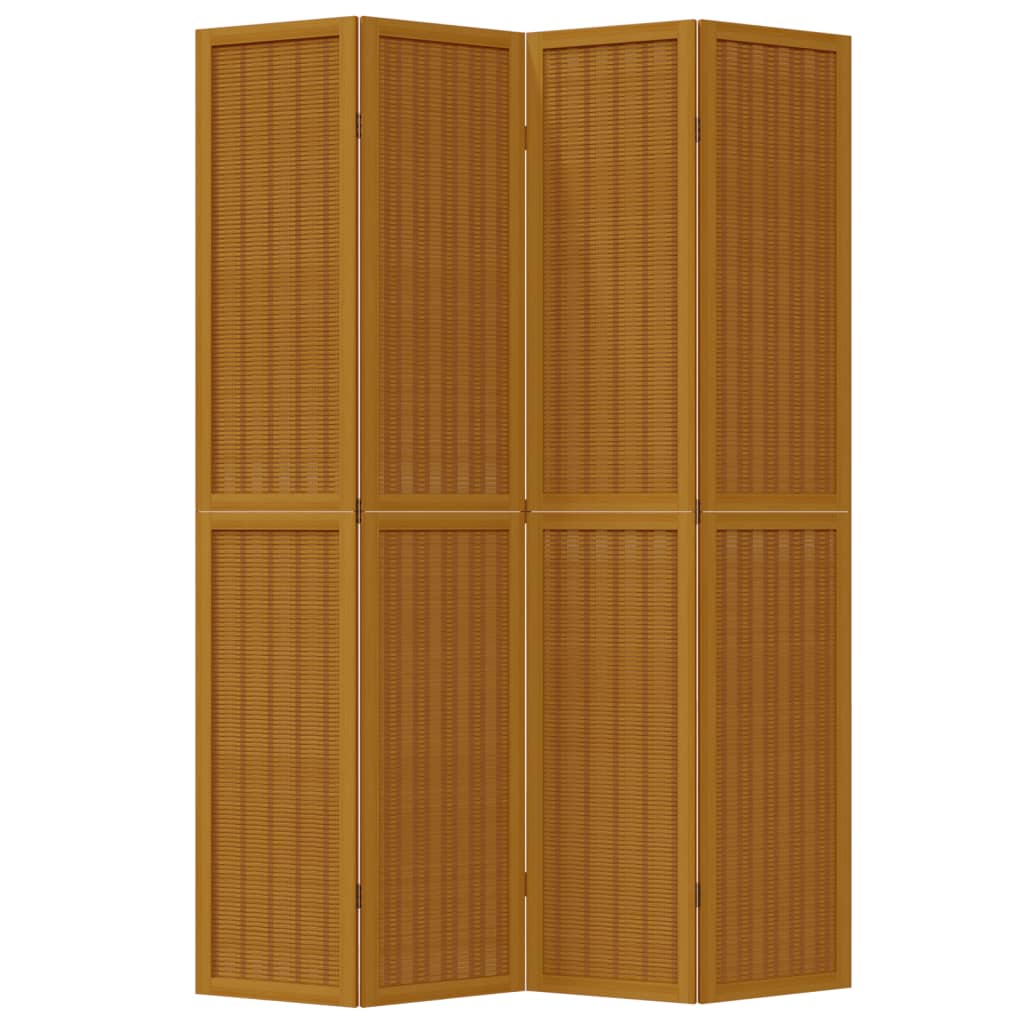 vidaXL Biombo separador de 4 paneles madera maciza paulownia marrón