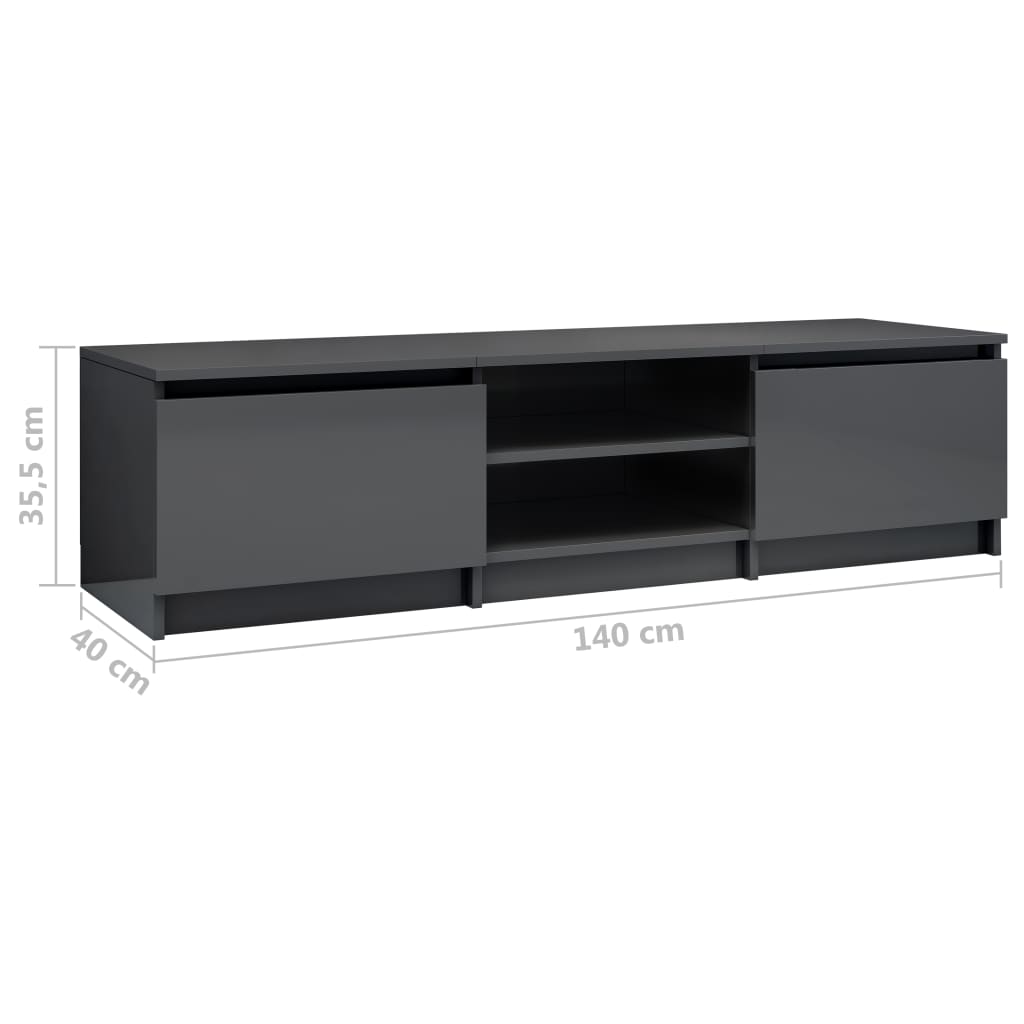vidaXL Mueble de TV madera contrachapada gris brillante 140x40x35,5 cm