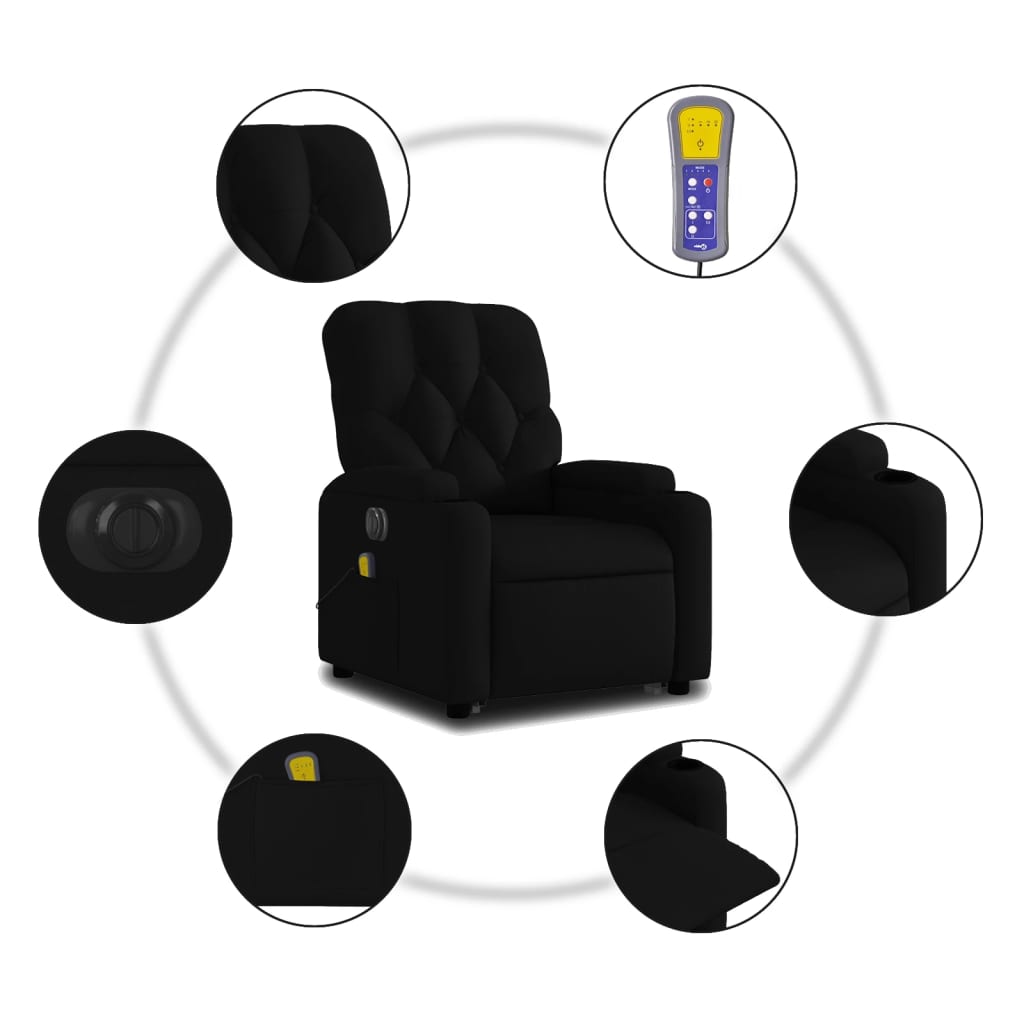 vidaXL Sillón de masaje eléctrico reclinable elevable tela negro