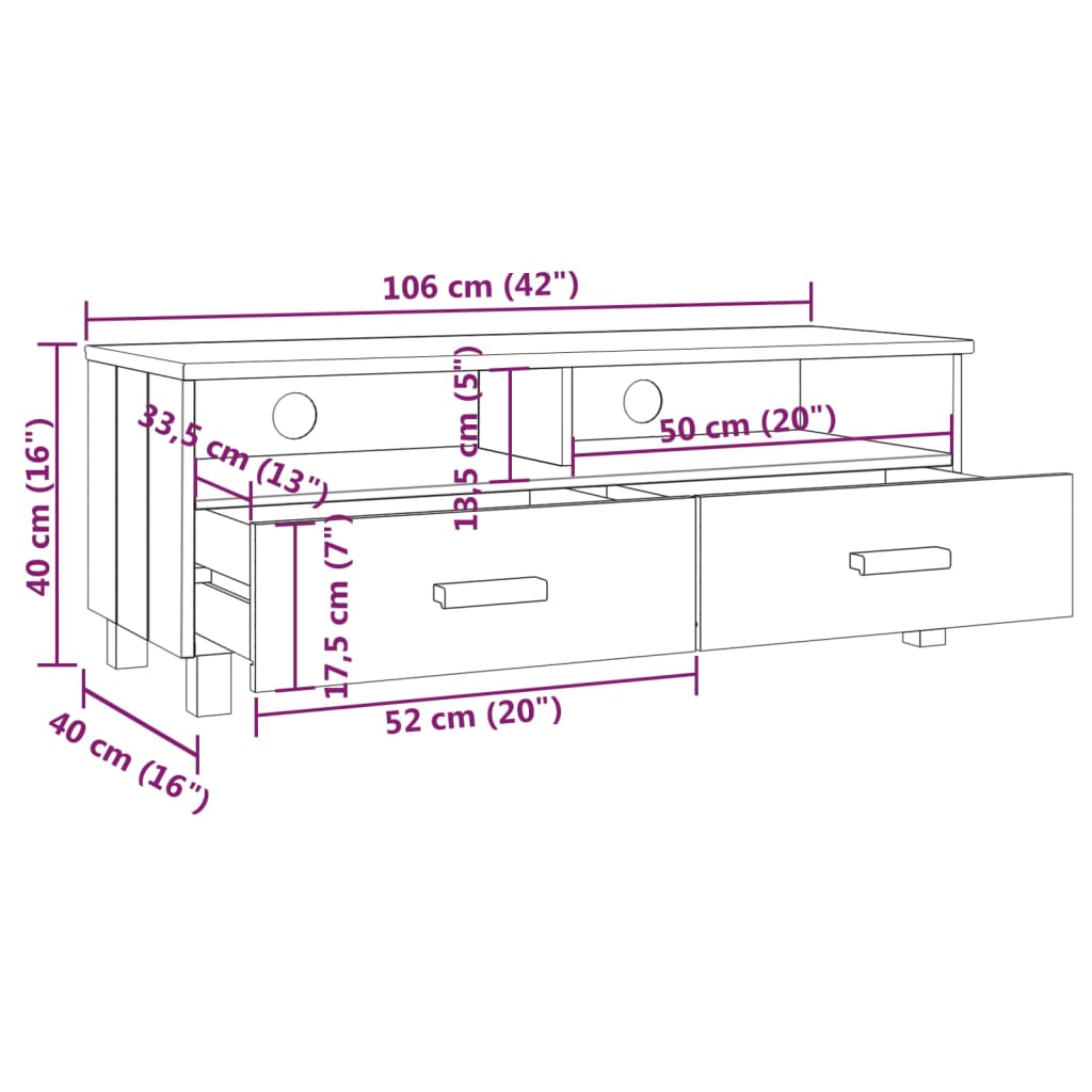 vidaXL Mueble de TV HAMAR madera maciza de pino blanco 106x40x40 cm