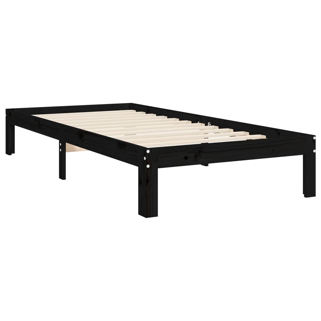 vidaXL Estructura de cama con cabecero madera maciza negro 100x200 cm