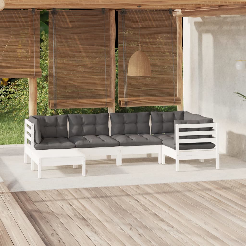 vidaXL Muebles de jardín 6 pzas con cojines blanco madera maciza pino