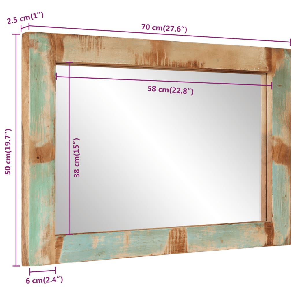 vidaXL Espejo de vidrio y madera maciza reciclada 70x50 cm