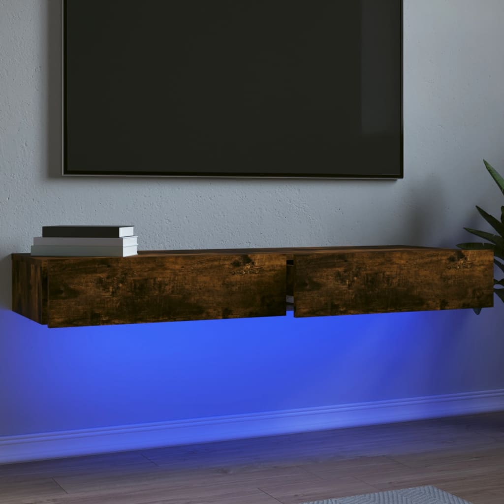 vidaXL Muebles de TV con luces LED 2 uds roble ahumado 60x35x15,5 cm