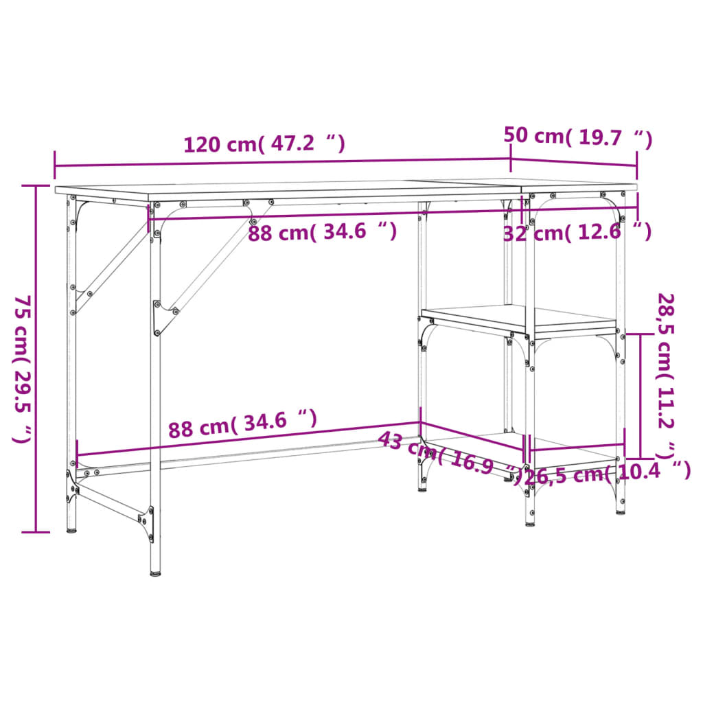 vidaXL Escritorio metal y madera ingeniería gris Sonoma 120x50x75 cm