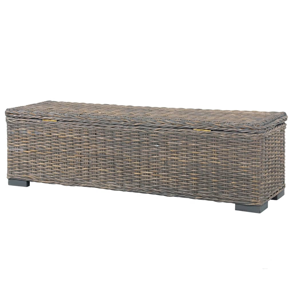 vidaXL Caja de almacenaje ratán kubu y madera maciza mango gris 120 cm