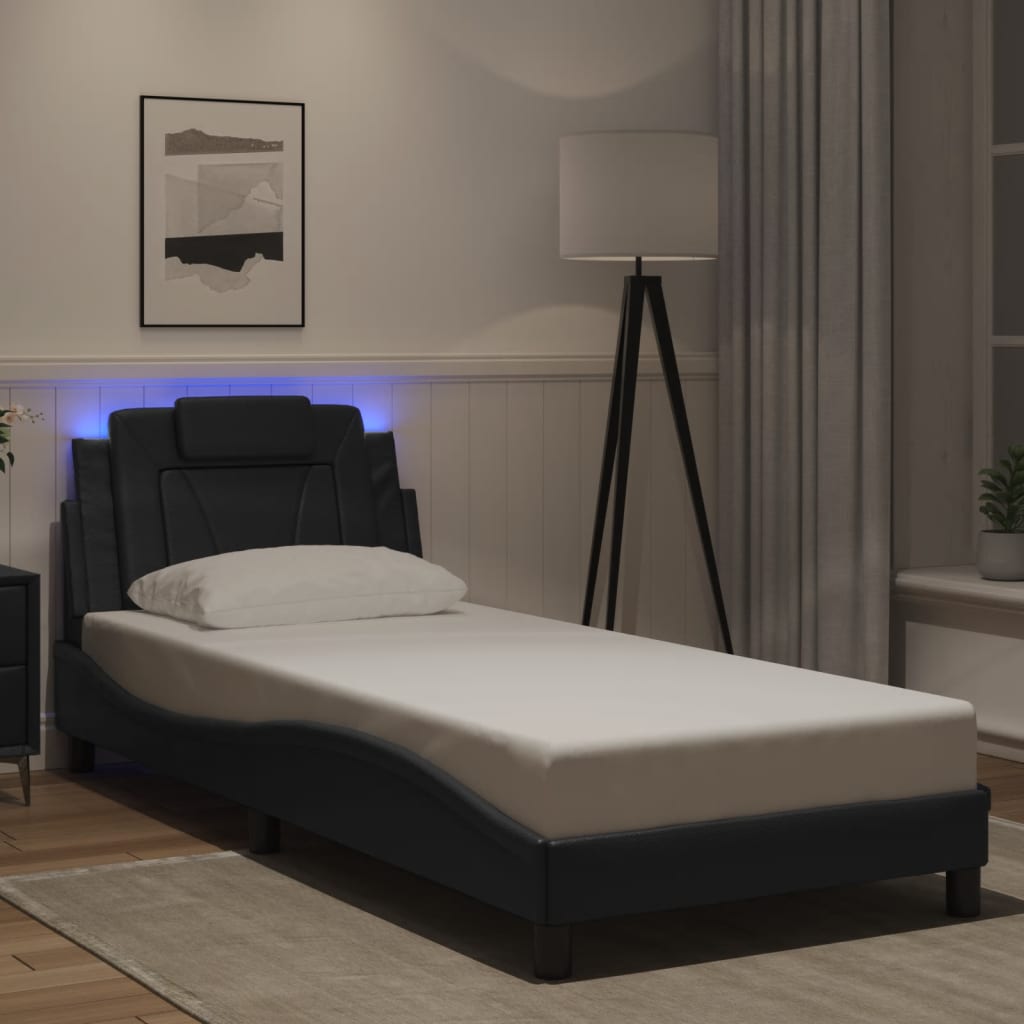 vidaXL Estructura cama con luces LED cuero sintético negro 80x200 cm