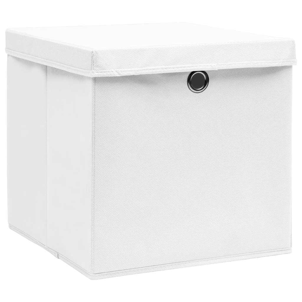 vidaXL Cajas de almacenaje con tapas 10 uds blanco 28x28x28 cm