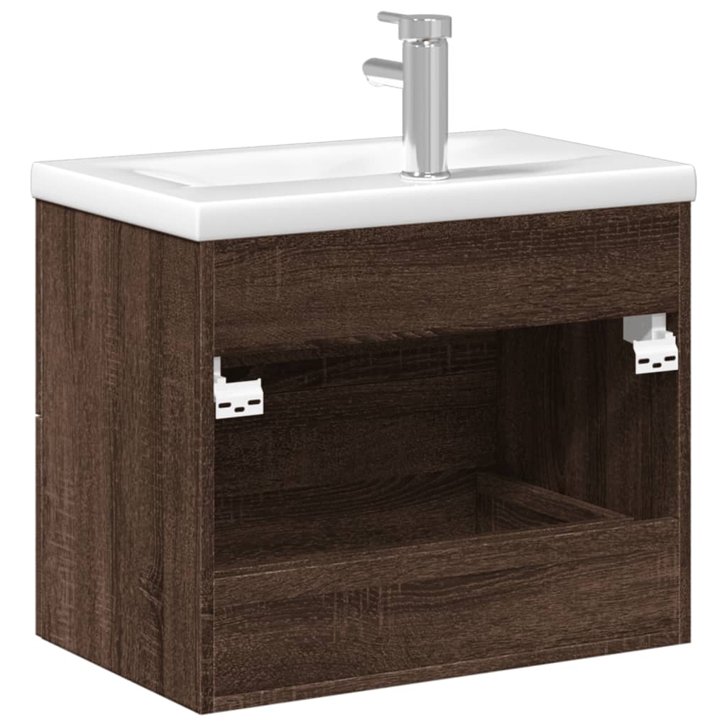 vidaXL Mueble de baño con lavabo integrado marrón roble