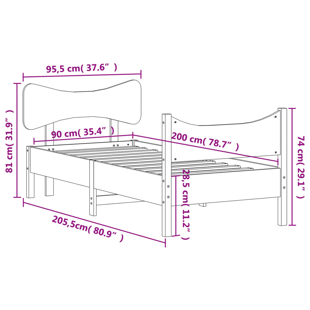 vidaXL Estructura de cama con cabecero madera de pino blanca 90x200 cm