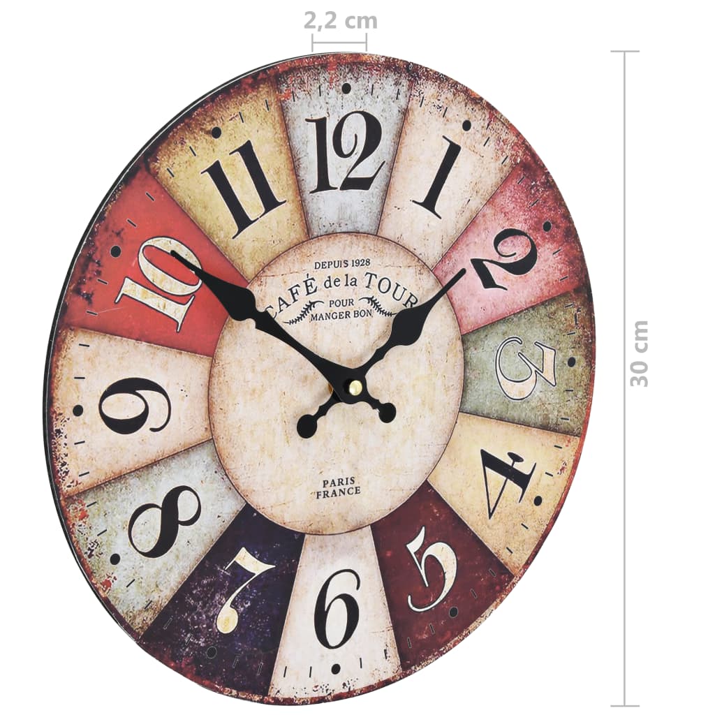 vidaXL Reloj de pared vintage colorido 30 cm