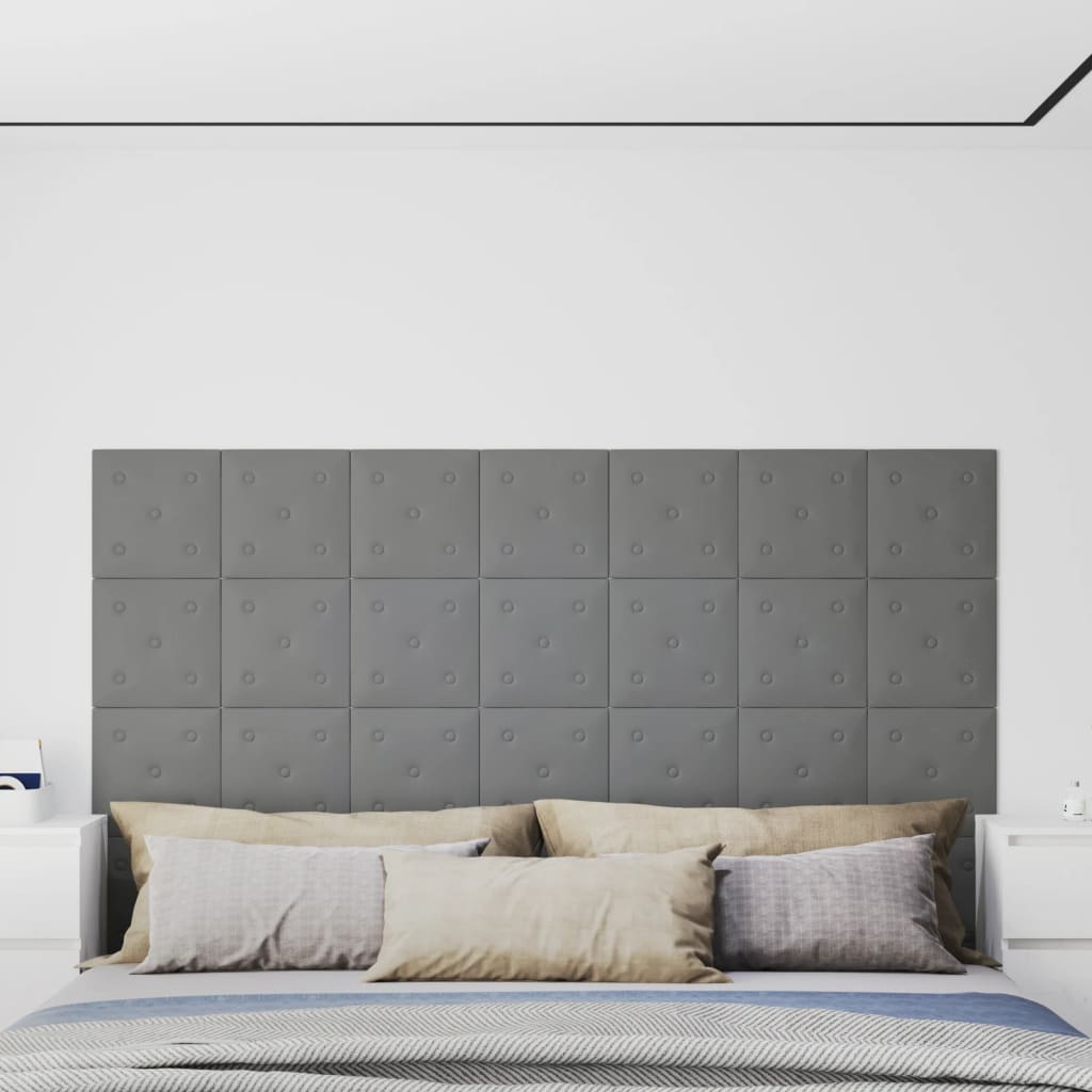 vidaXL Paneles de pared 12 uds cuero sintético gris 30x30 cm 1,08 m²