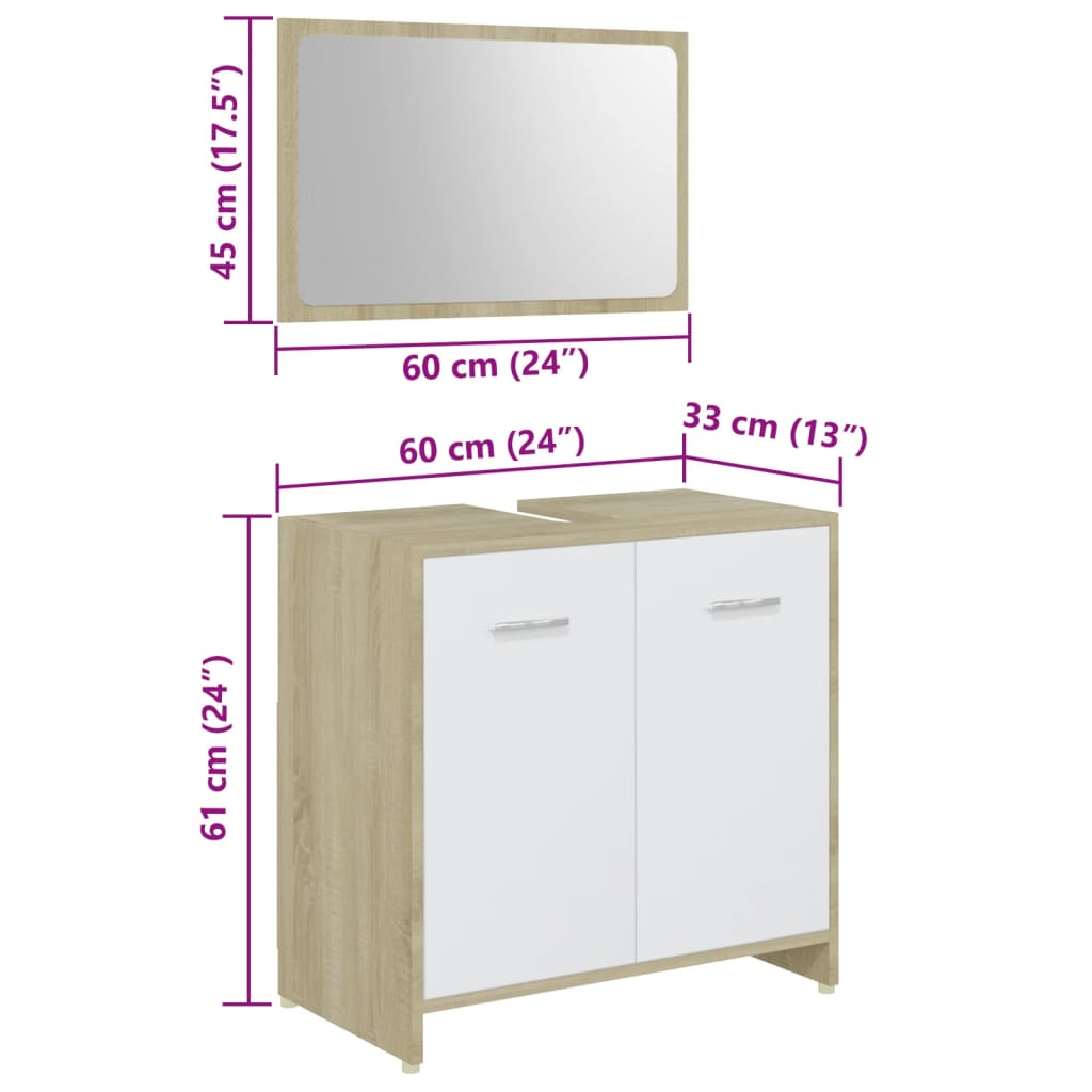 vidaXL Muebles de baño 3 pzas madera ingeniería roble Sonoma y blanco