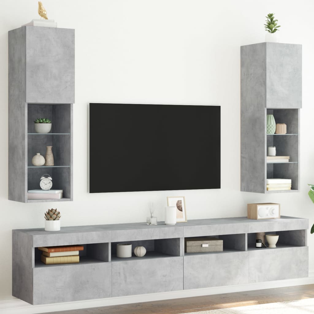 vidaXL Muebles de TV con luces LED 2 uds gris hormigón 30,5x30x102 cm