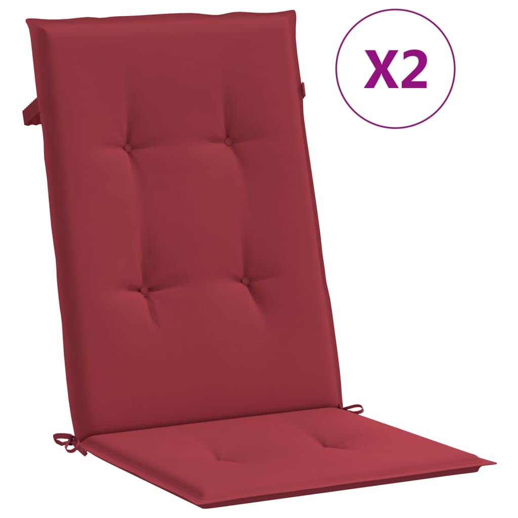 vidaXL Cojín silla de jardín respaldo alto 2 uds tela rojo 120x50x3 cm