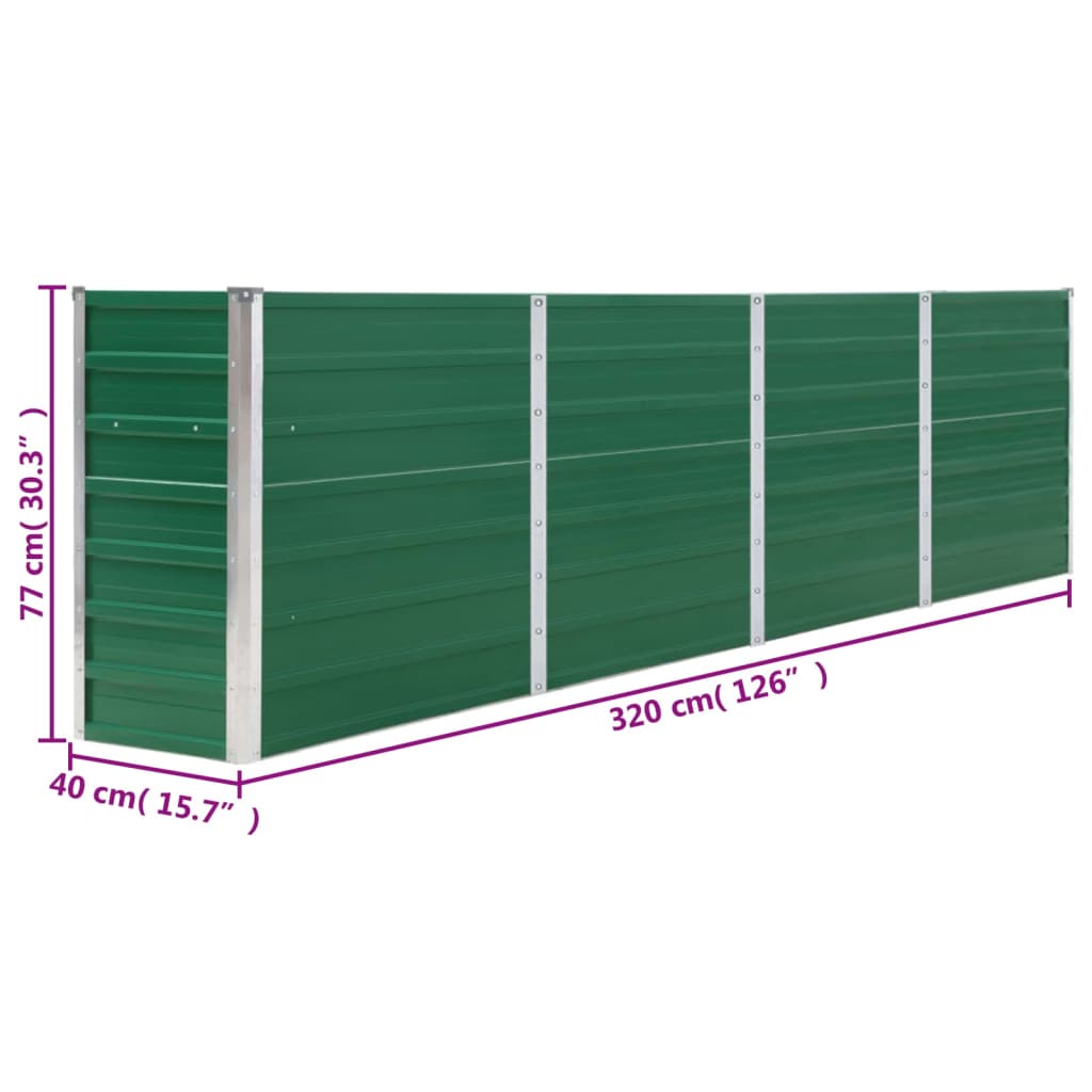 vidaXL Jardinera elevada de acero galvanizado verde 320x40x77 cm