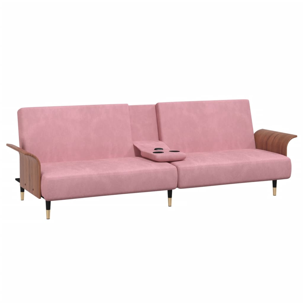 vidaXL Sofá cama con portavasos terciopelo rosa
