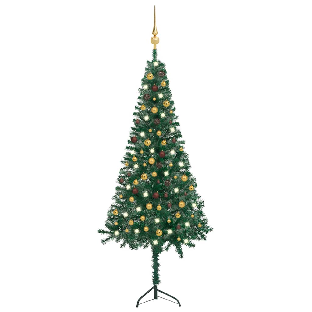 vidaXL Árbol de Navidad artificial de esquina LED y bolas verde 240 cm