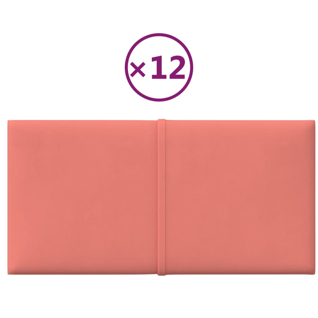 vidaXL Paneles de pared 12 uds terciopelo rosa 30x15 cm 0,54 m²