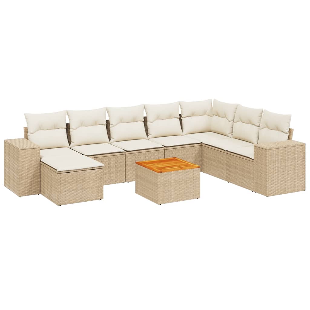 vidaXL Set de sofás de jardín 9 pzas con cojines ratán sintético beige