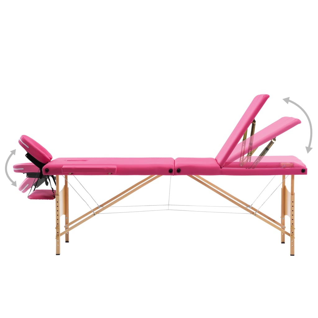 vidaXL Camilla de masaje plegable 3 zonas madera rosa