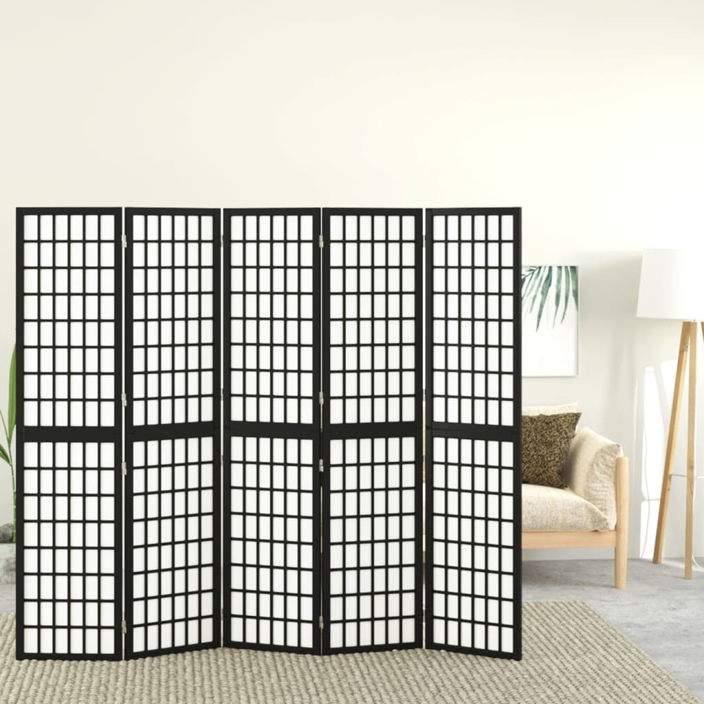 vidaXL Biombo plegable con 5 paneles estilo japonés negro 200x170 cm