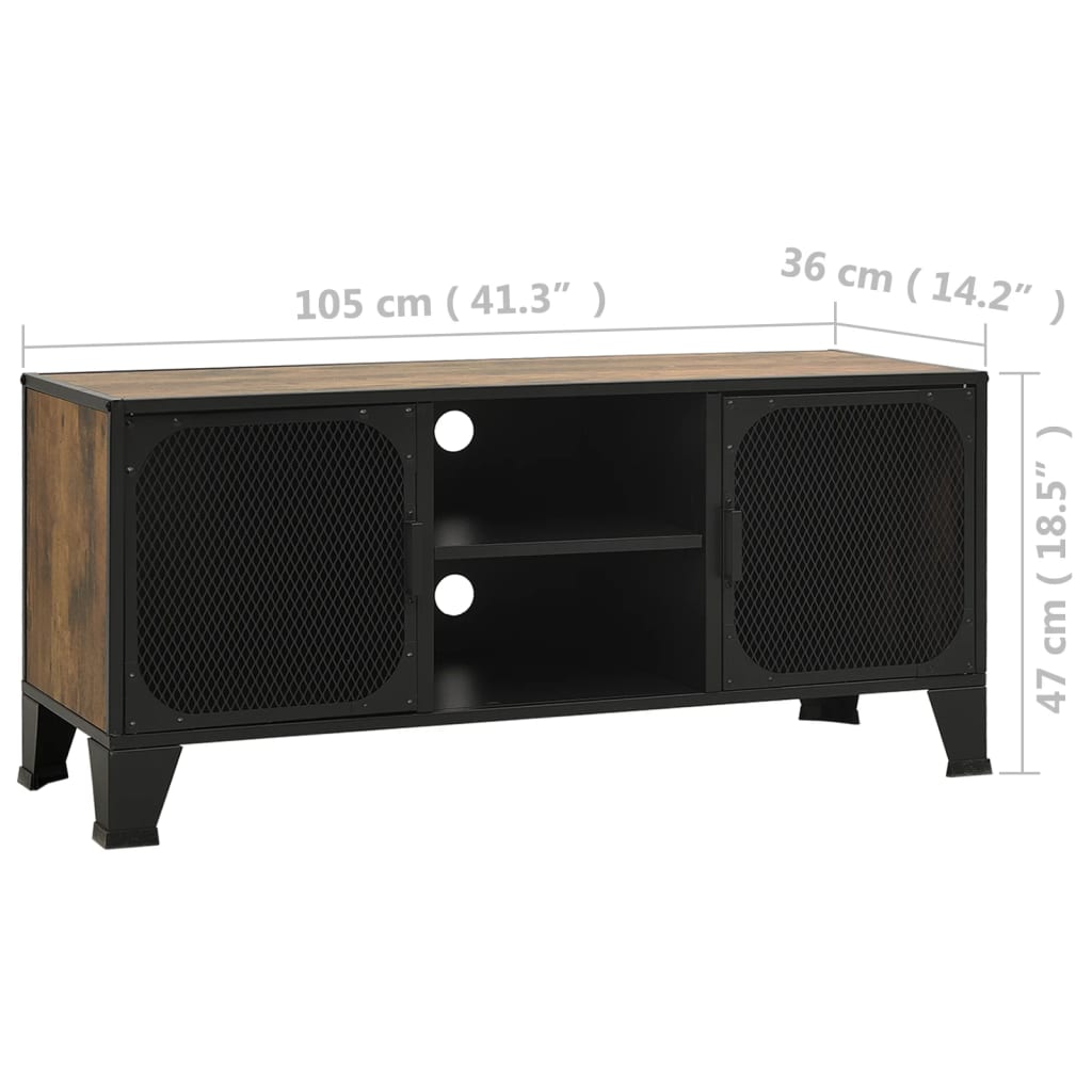vidaXL Mueble de TV metal y MDF marrón rústico 105x36x47 cm