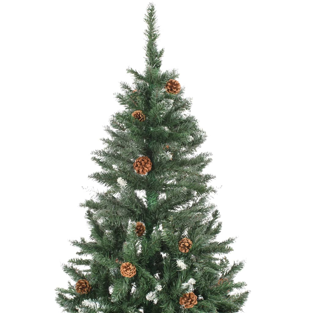 vidaXL Árbol de Navidad artificial con piñas y brillo blanco 210 cm