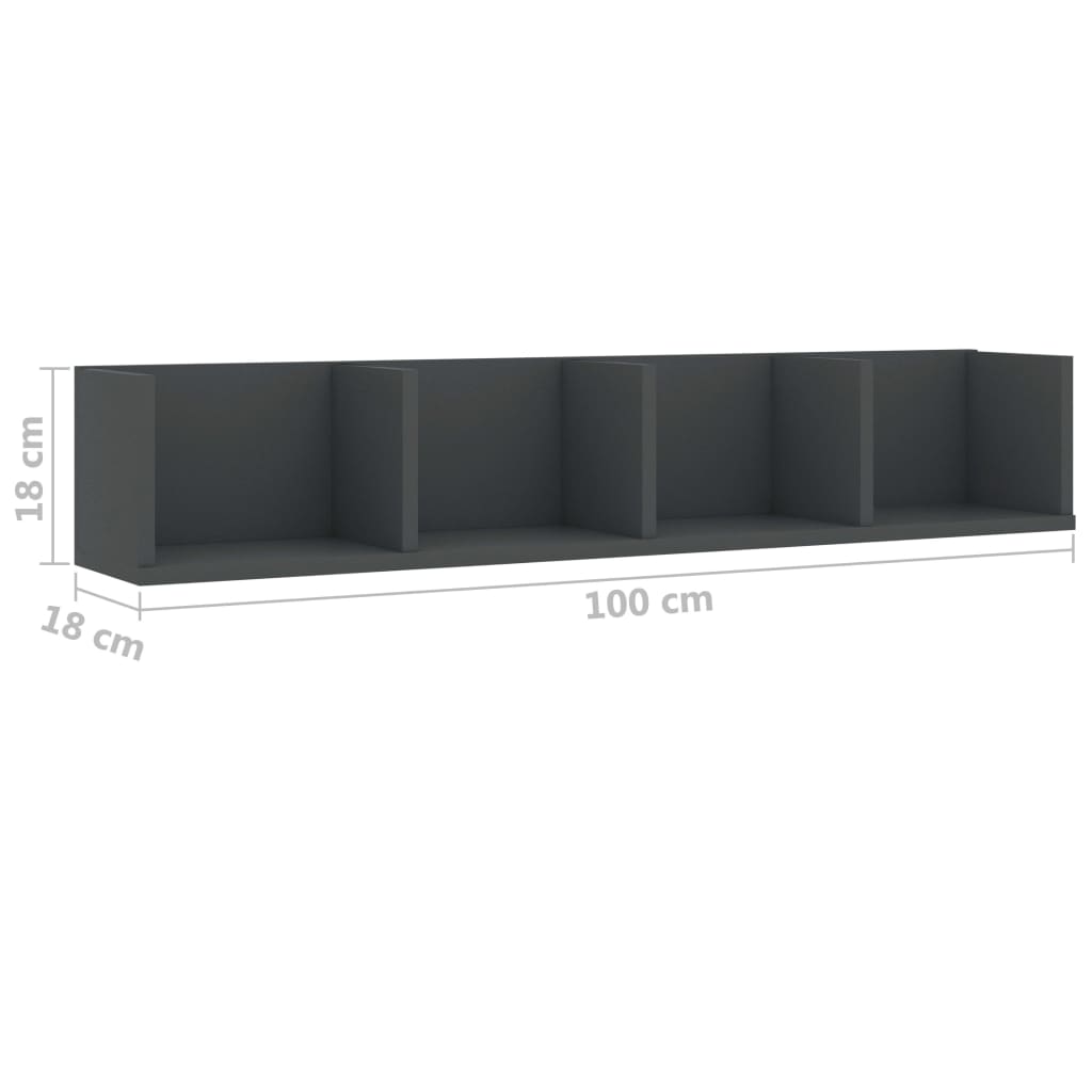 vidaXL Estante de pared para CD madera contrachapada gris 100x18x18 cm