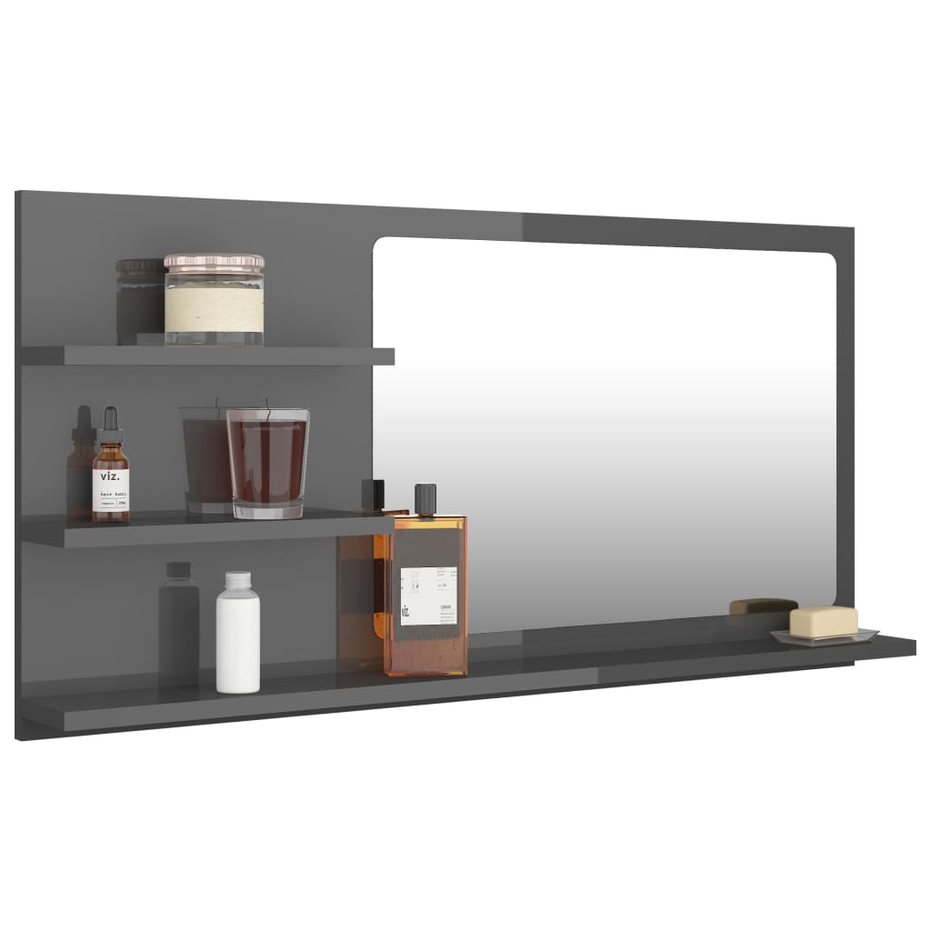 vidaXL Espejo de baño madera contrachapada gris brillo 90x10,5x45 cm