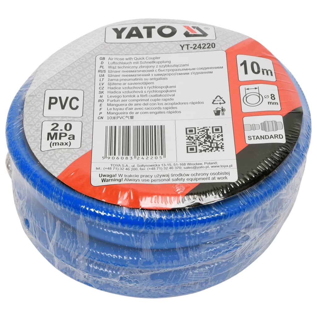 YATO Manguera de aire con acoplamiento de PVC azul 8 mm x 10 m
