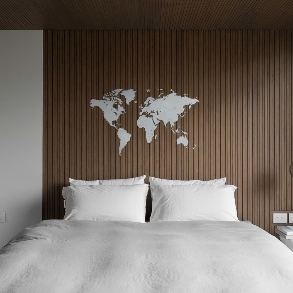 MiMi Innovations Mapa decorativo pared Luxury madera blanco 130x78 cm