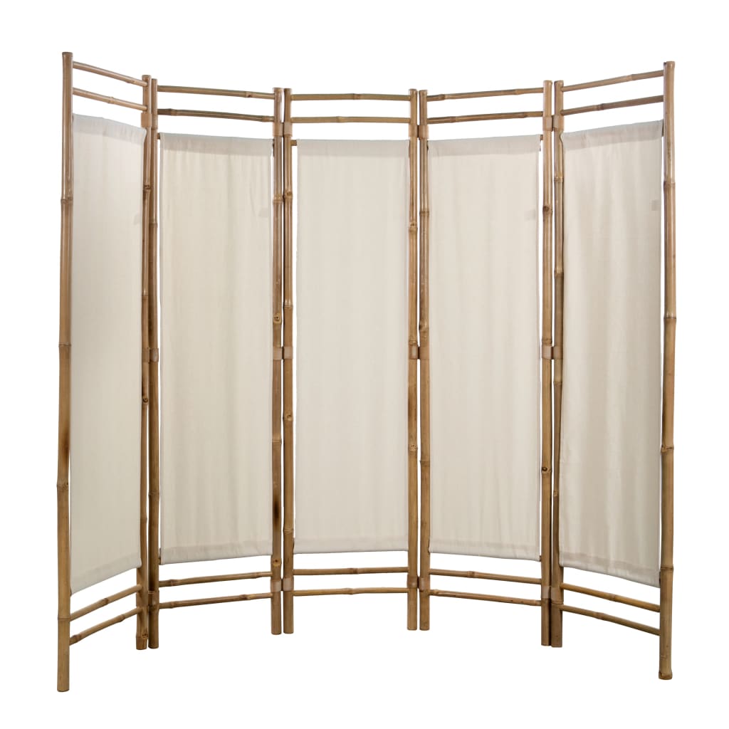 vidaXL Biombo plegable con 5 paneles 200 cm bambú lona