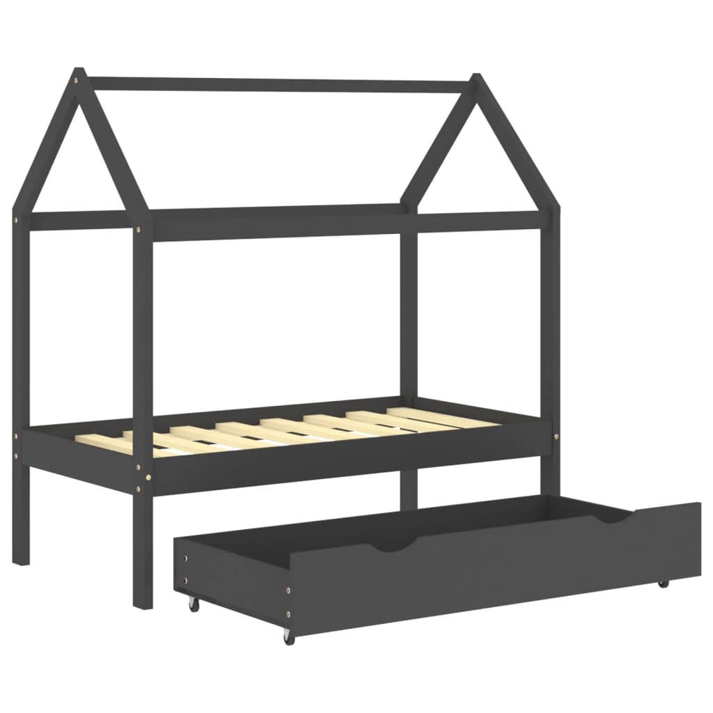 vidaXL Estructura de cama infantil y cajón madera pino gris 70x140cm