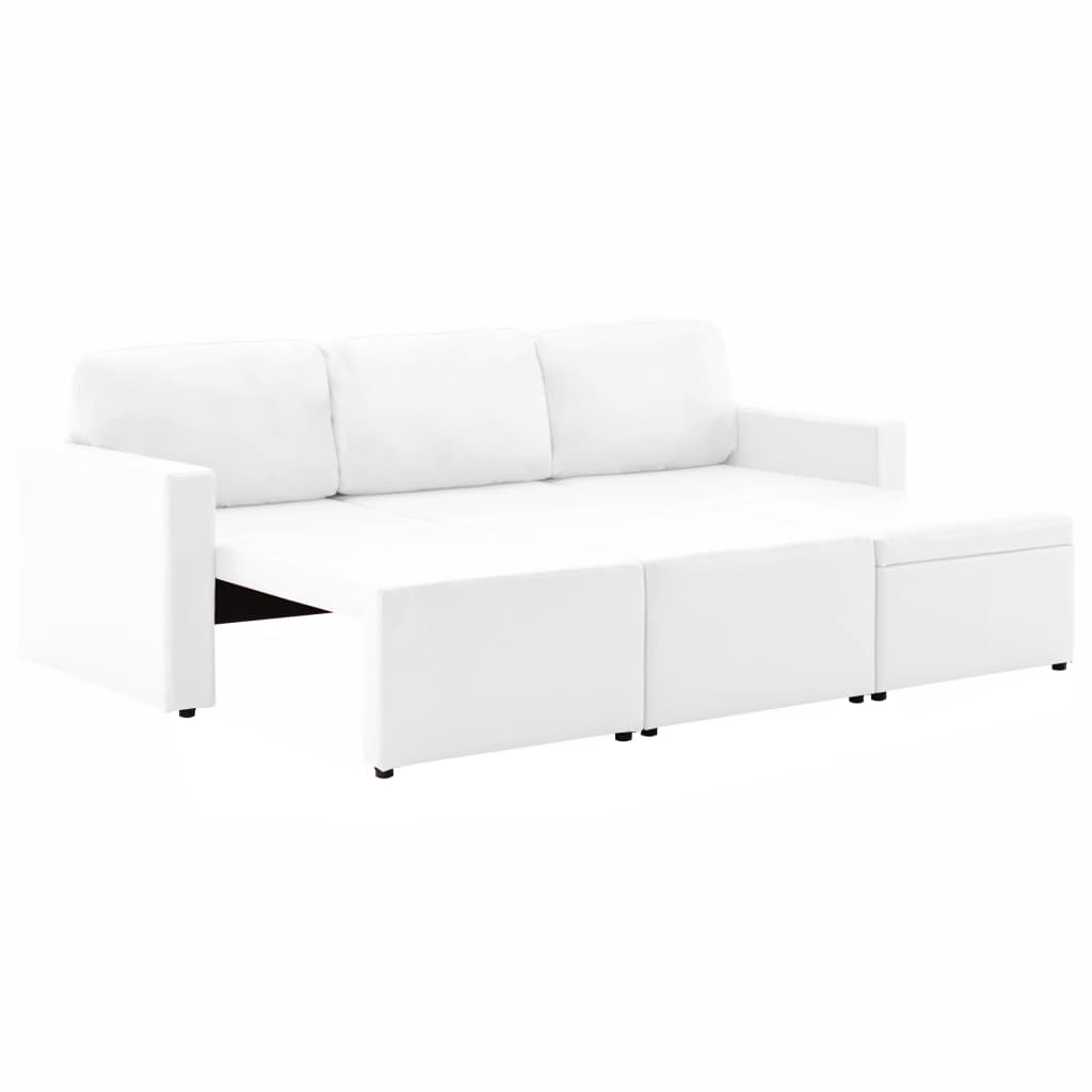 vidaXL Sofá cama modular de 3 plazas de cuero sintético blanco