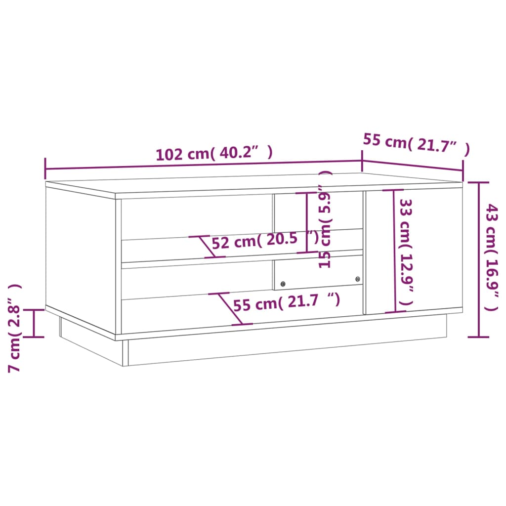 vidaXL Mesa de centro madera de ingeniería blanco brillo 102x55x43 cm
