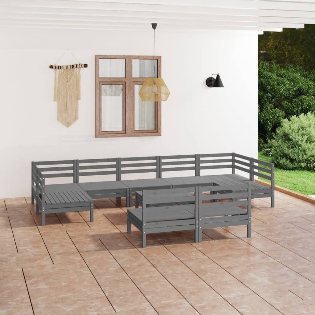vidaXL Juego de muebles de jardín 10 piezas madera maciza pino gris