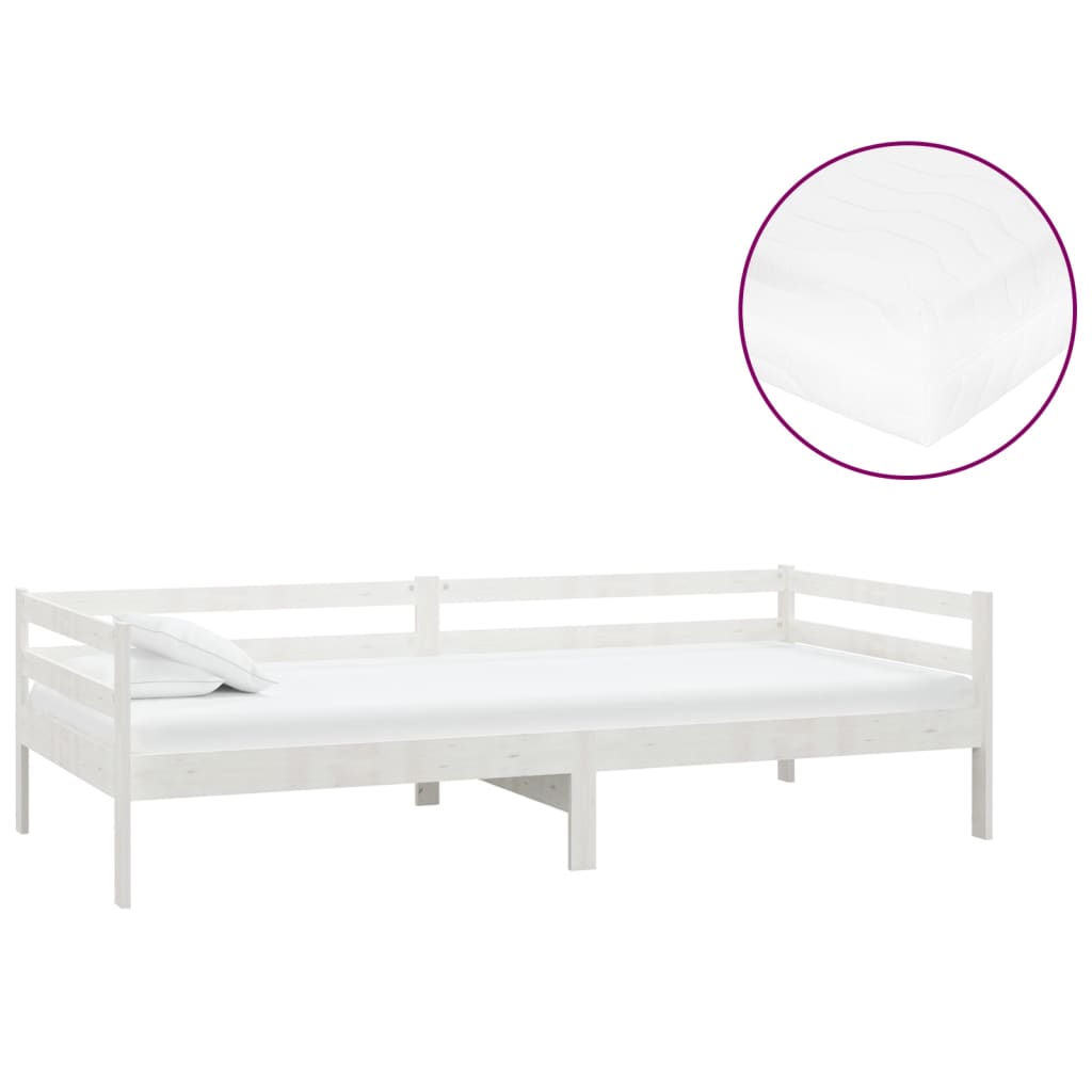 vidaXL Sofá cama con colchón madera de pino maciza blanco 90x200 cm