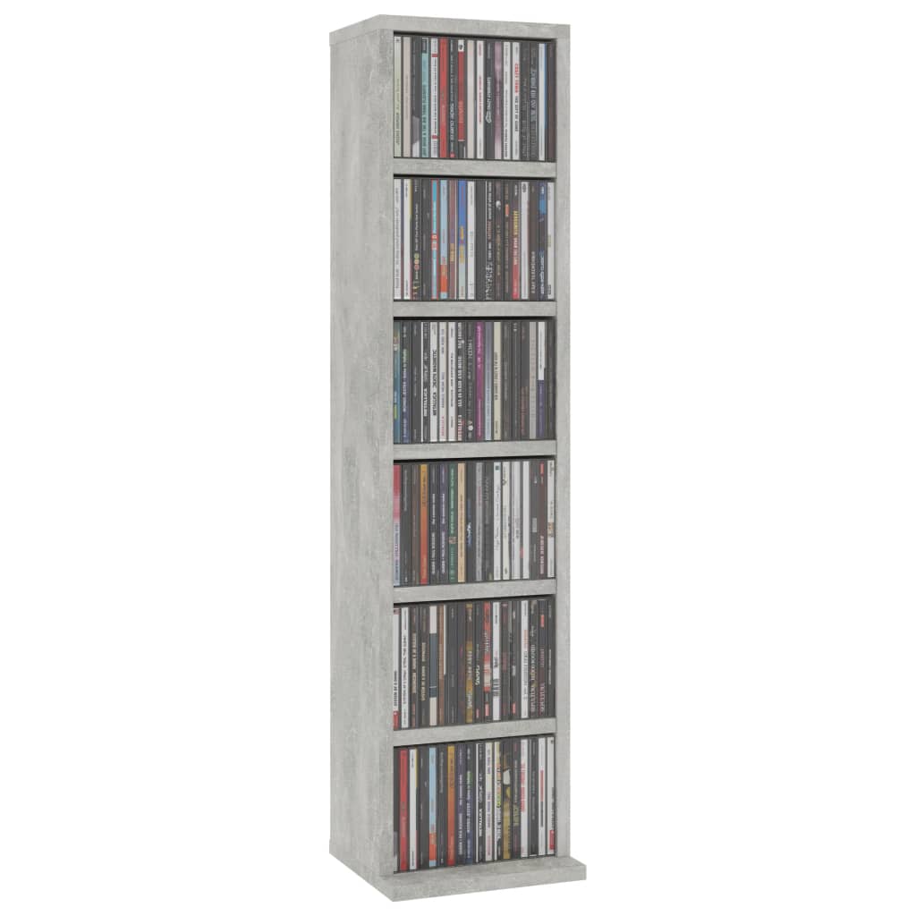 vidaXL Estantería de CDs madera contrachapada gris hormigón 21x20x88cm