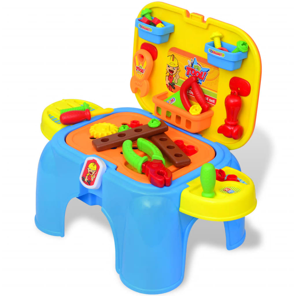 Mesa de trabajo de juguete para niños con herramientas (Azul+Amarillo)